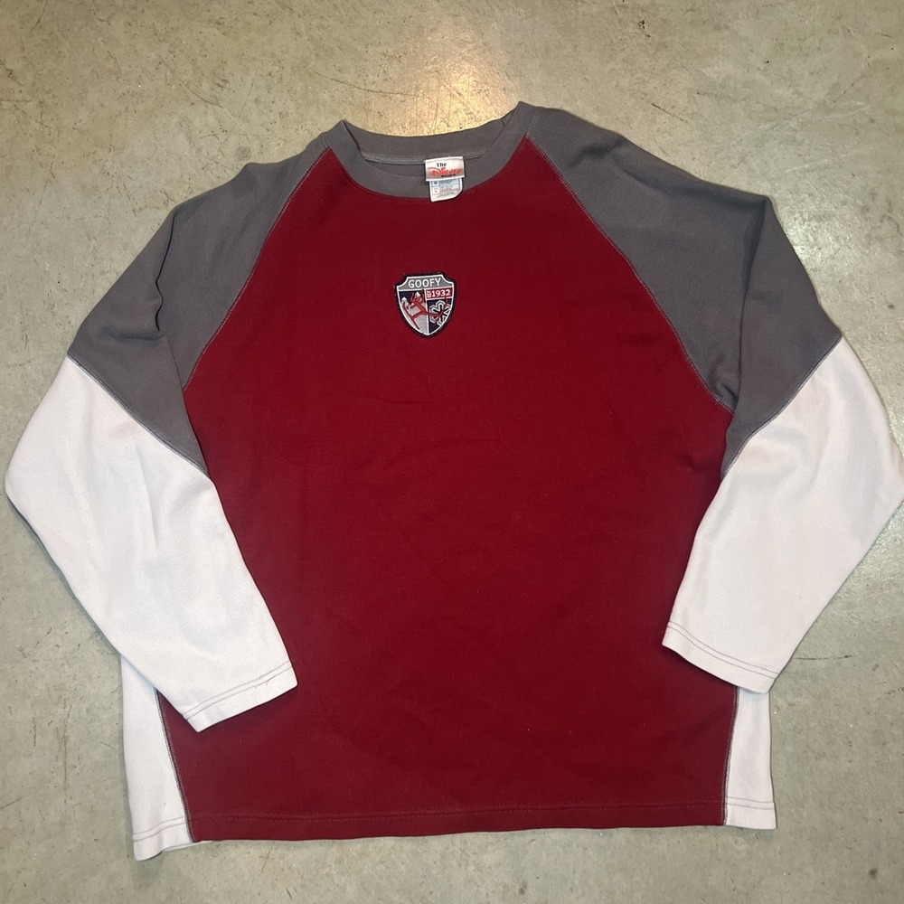 Vtg Disney Store Goofy Long Sleeve Jersey Shirt Mens Large Red Grey White Ski